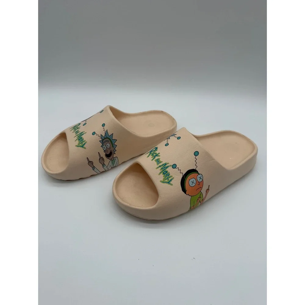 Rick and Morty Explicit Graphic Foam Slides Tan Slip On Sandals Mens Size 8-9